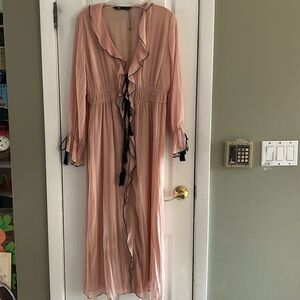 ZARA RUFFLE DRESS W BOWS SIZE L NWOT